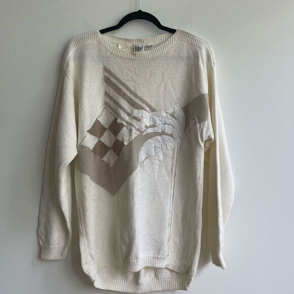 Vintage Kabri Cotton Palm Tree Knit Sweater - Medium - Picture 1 of 5